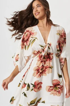 Fashion Ava Dress In White With Rust Floral Dresses|Casual