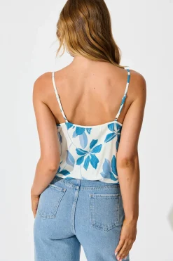 Sale Azala Cami Top In White with Blue Floral Tops|Casual