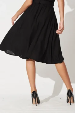 Sale Bailey Midi Skirt In Black Linen Bottoms|Skirts & Shorts