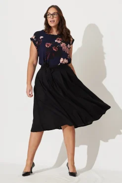 Sale Bailey Midi Skirt In Black Linen Bottoms|Skirts & Shorts