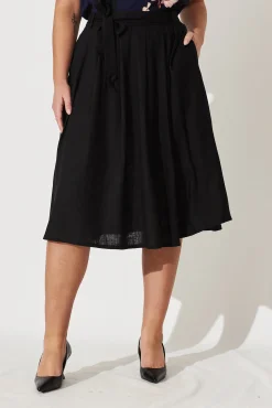 Sale Bailey Midi Skirt In Black Linen Bottoms|Skirts & Shorts