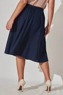 New Bailey Midi Skirt In Navy Linen Bottoms|Skirts & Shorts