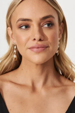 Sale Basel Drop Earrings In Gold With Faux Pearl Jewellery|Engagement Party
