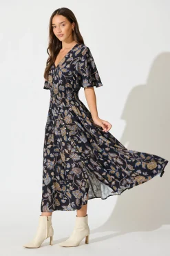 Outlet Beatrice Maxi Dress in Black Floral Dresses|Casual