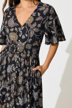 Outlet Beatrice Maxi Dress in Black Floral Dresses|Casual
