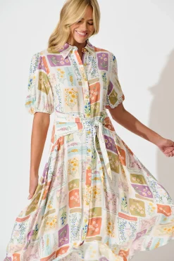 Sale Bella Maxi Shirt Dress In Daisy Patchwork Print Dresses|Casual