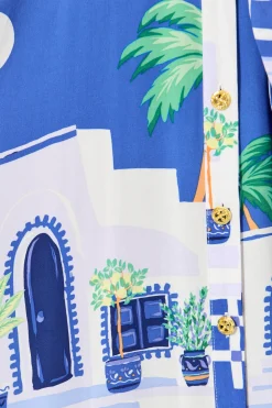 Clearance Bella Maxi Shirt Dress in Blue with White Print Dresses|Casual
