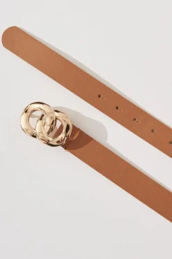 Clearance Belt In Brown With Double Gold Ring Buckle Belts