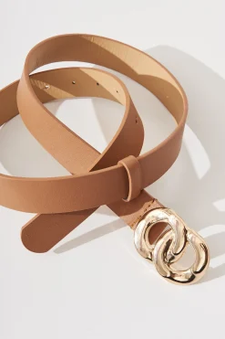 Clearance Belt In Brown With Double Gold Ring Buckle Belts