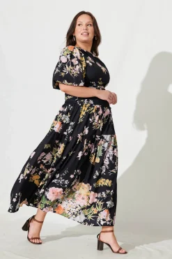 Discount Berlyn One Shoulder Maxi Dress Black With Pink Floral Dresses|Party
