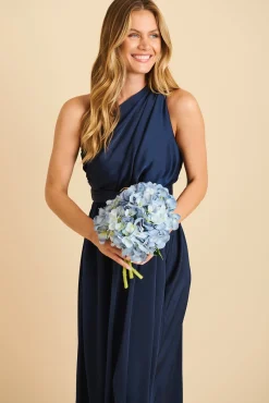 New Bernadette One Shoulder Midi Dress In Navy Satin Dresses|Formal