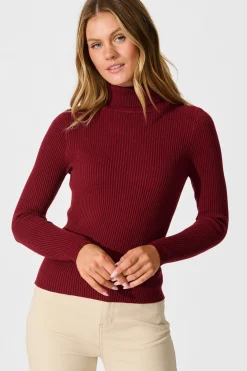 Fashion Bernice Knit Top in Wine Tops