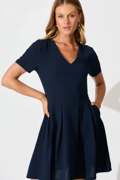 Sale Beth Dress In Textured Navy Dresses|Workwear
