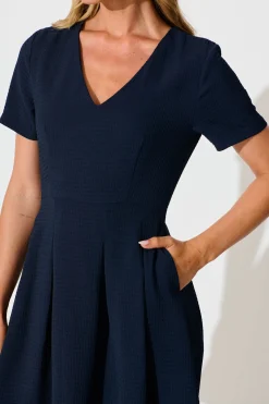 Sale Beth Dress In Textured Navy Dresses|Workwear