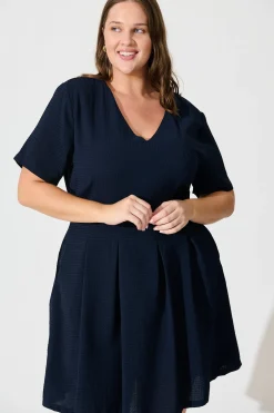 Sale Beth Dress In Textured Navy Dresses|Workwear