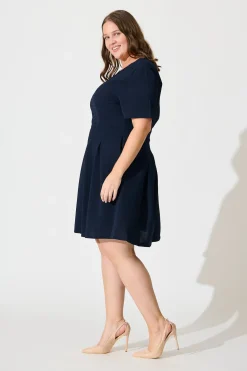 Sale Beth Dress In Textured Navy Dresses|Workwear