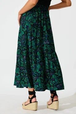Best Bilboa Maxi Skirt in Emerald with Green and Blue Floral Bottoms|Skirts & Shorts