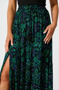 Best Bilboa Maxi Skirt in Emerald with Green and Blue Floral Bottoms|Skirts & Shorts
