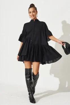 Best Blaire Smock Dress In Black Cotton Blend Dresses|Casual