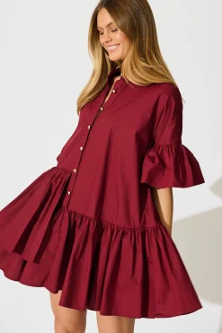 Online Blaire Smock Dress In Wine Cotton Dresses|Casual
