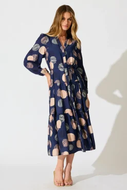 Sale Blake Midi Dress in Navy with Blush Spot Print Dresses|Casual