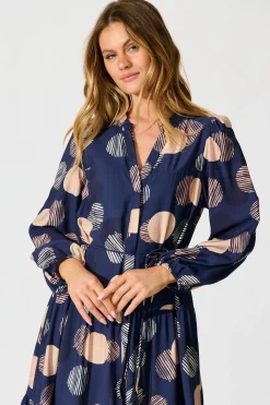 Sale Blake Midi Dress in Navy with Blush Spot Print Dresses|Casual
