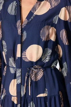 Sale Blake Midi Dress in Navy with Blush Spot Print Dresses|Casual