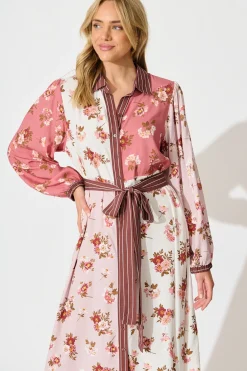 Online Blossom Kisses Maxi Shirt Dress in Pink and Blush Floral Dresses|Casual