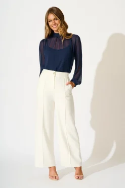 Outlet Boardroom Belle Top in Navy Chiffon Tops|Workwear