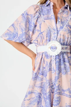 Sale Botanical Bliss Shirt Dress in Blush with Blue Linen Blend Dresses|Party