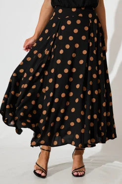 Online Brandsy Maxi Skirt In Black With Brown Spot Bottoms|Skirts & Shorts