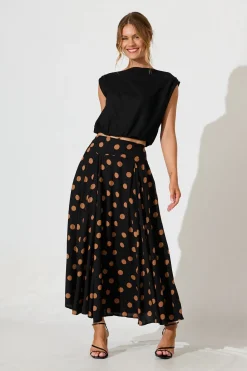 Online Brandsy Maxi Skirt In Black With Brown Spot Bottoms|Skirts & Shorts