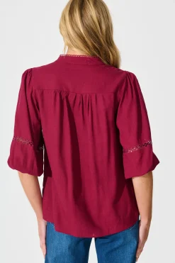 Best Brianna Top in Wine Linen Blend Tops|Casual