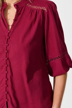 Best Brianna Top in Wine Linen Blend Tops|Casual