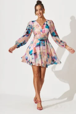 Sale Bribie Dress In Purple With Blue Multi Print Dresses|Party