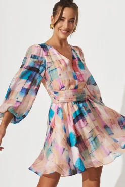 Sale Bribie Dress In Purple With Blue Multi Print Dresses|Party