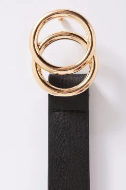 Outlet Brooklyn Belt In Black With Double Gold Ring Buckle Belts