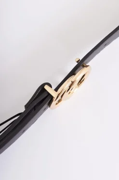 Outlet Brooklyn Belt In Black With Double Gold Ring Buckle Belts