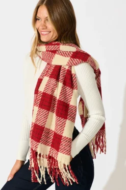 New Brooklyn Oversized Knit Scarf In Wine Check Knitwear|Knitwear