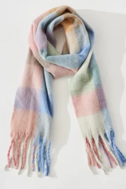 Fashion Brooklyn Oversized Knit Scarf In Multi Pastel With Pink And Blue Check Knitwear|Knitwear