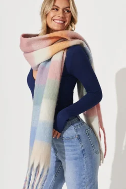 Fashion Brooklyn Oversized Knit Scarf In Multi Pastel With Pink And Blue Check Knitwear|Knitwear