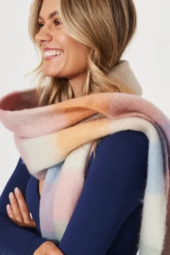 Fashion Brooklyn Oversized Knit Scarf In Multi Pastel With Pink And Blue Check Knitwear|Knitwear