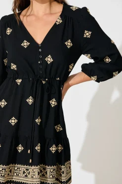 New Byron Dress in Black with Cream Embroidery Dresses|Casual