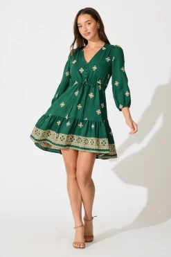 Best Byron Dress in Emerald with Cream Embroidery Dresses|Casual