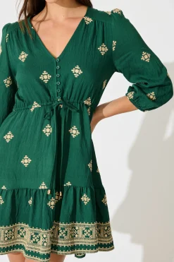 Best Byron Dress in Emerald with Cream Embroidery Dresses|Casual