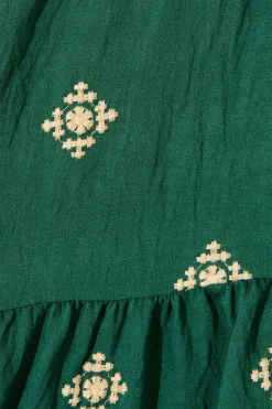 Best Byron Dress in Emerald with Cream Embroidery Dresses|Casual