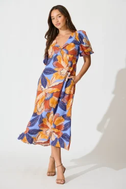 Discount Calissa Midi Dress in Multi Print Linen Blend Dresses|Casual