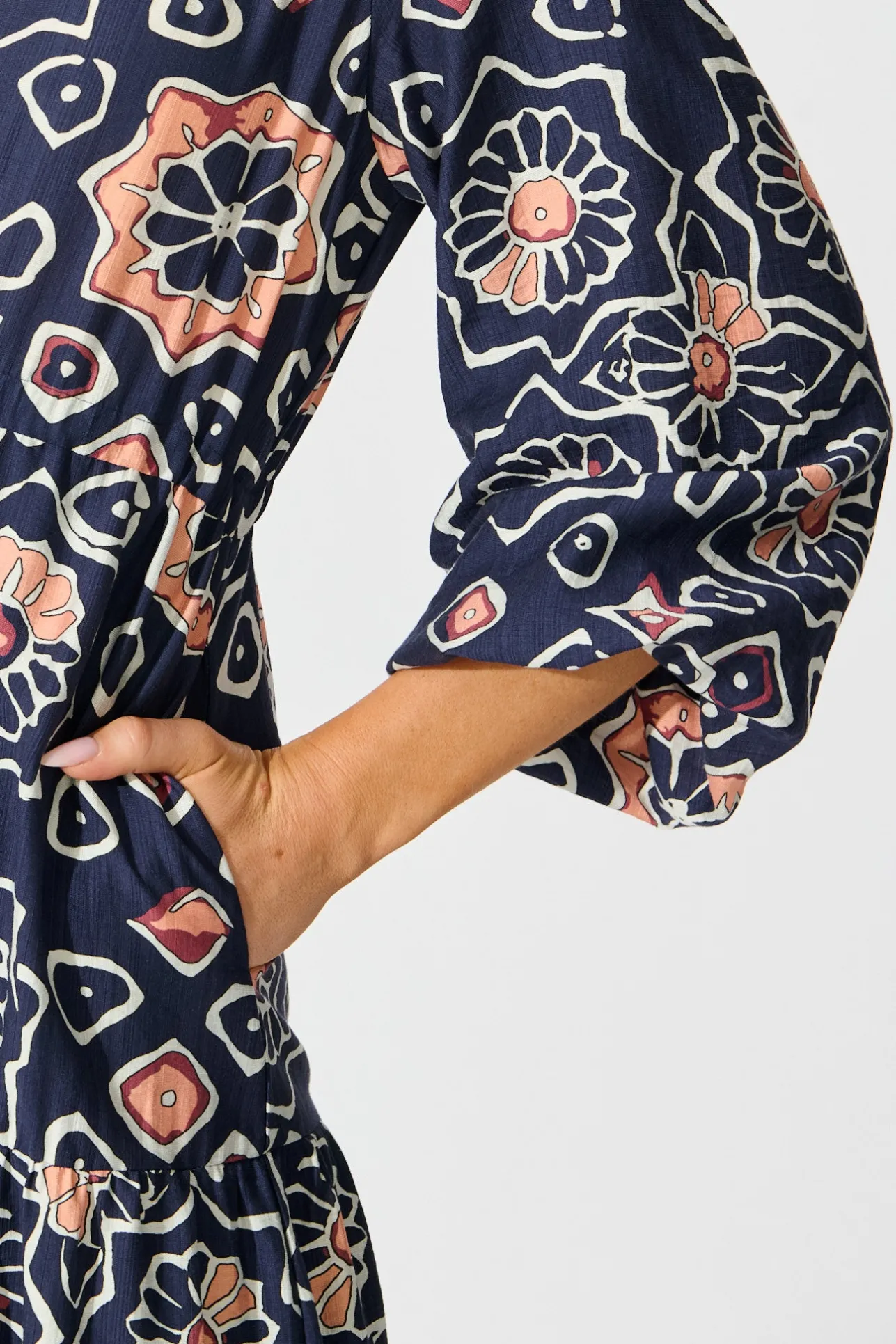 Fashion Calista Midi Dress in Navy Abstract Floral Print Dresses