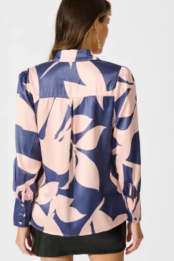 Hot Callia Shirt in Navy with Blush Print Tops
