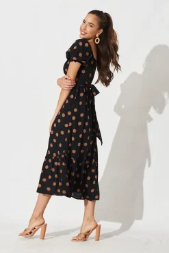 Discount Candie Midi Dress In Black With Brown Spot Dresses|Casual